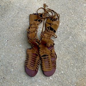 Free People Lace Up Suede Sandals